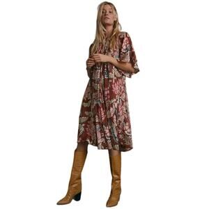 Anthropologie Brown Floral Midi Dress